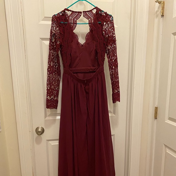 Lulus Awaken My Love Burgundy Long Sleeve Lace Maxi Dress - Picture 3 of 5